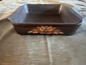 CorningWare Amber Glass 8x8 Square Baking Dish Harvest Wheat Autumn Motif